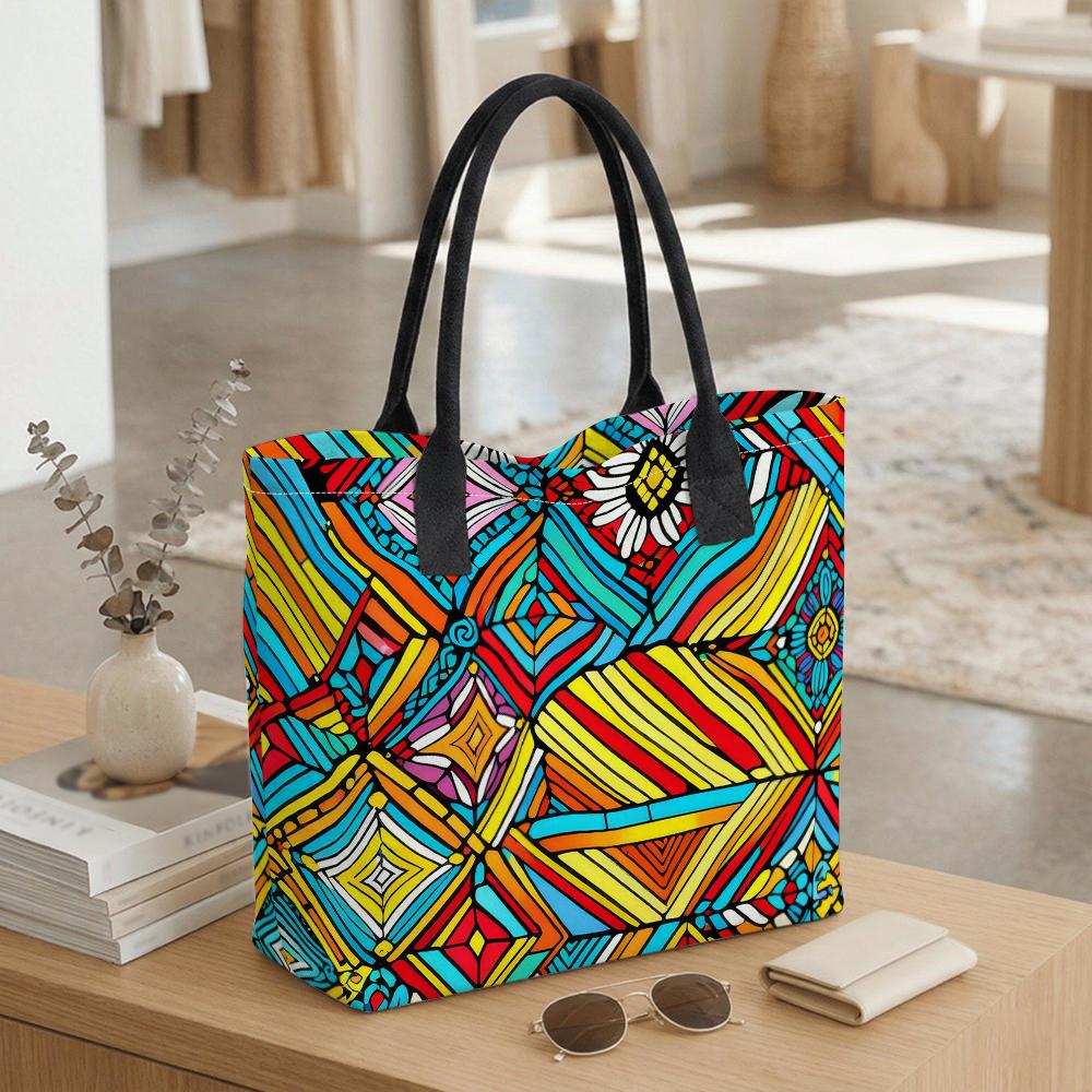 Bohemian Colorful Pattern Tote Bag Large Capacity Daily Casual Shoulder Bag for Women Shopping Travel Use