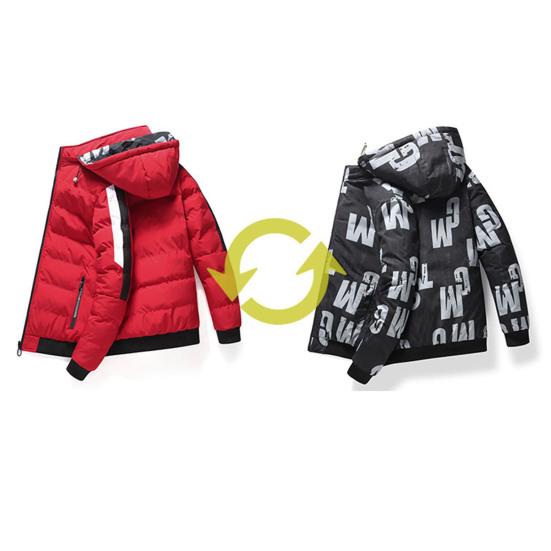 Winter Men Cotton Jacket with Detachable Hood Reversible Zipper Pocket Thickened Windproof Warm Regular Fit Male Casual Cotton Coat Top