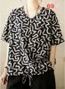 Summer Printed Short-sleeved T-shirt V-neck Cotton and Linen Loose Large-size Women's Top T-shirt Cotton and Linen Shirt
