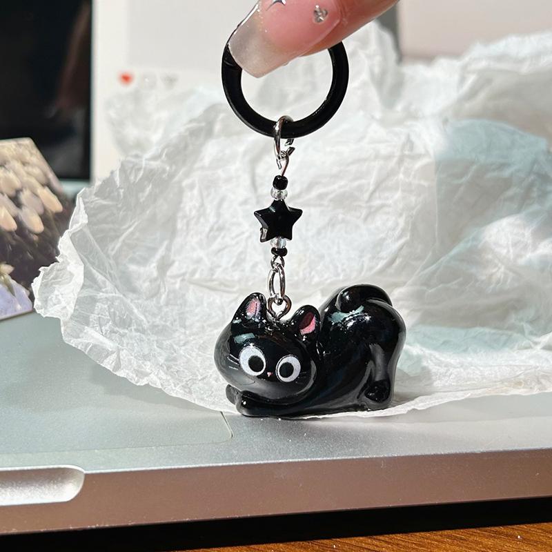 Black Cat Pendant Pendant Q Cute Big-Eyed Cat Star Keychain Cartoon Girlfriend Small Gift Bag Accessories
