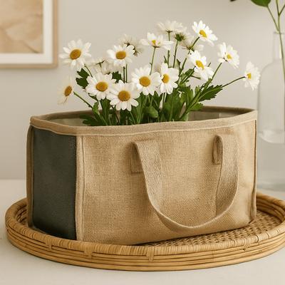 Shopping Basket Jute Cotton, Charcoal 33x18x20cm