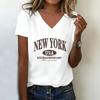 Mode T-Shirt V-Ausschnitt Lässig Y2k USA NEW YORK Bedruckte T-Shirts Damen Kurzarm T-Shirt V-Ausschnitt Sommer T-SHIRT