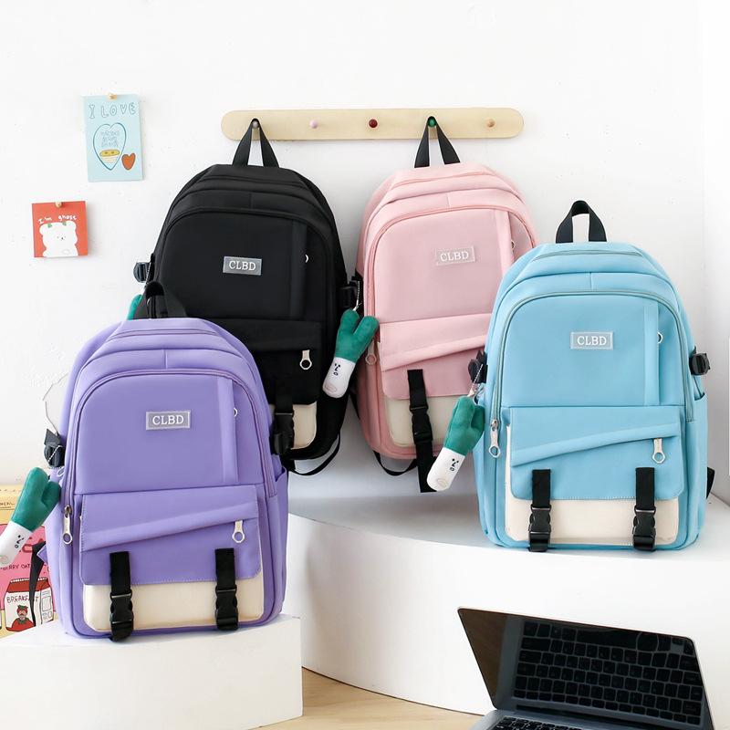 Three-Piece Backpack Set College Style Women Colored Block Large Capacity Backpack Student Schoolbag with Lunch Bag Pen Bag