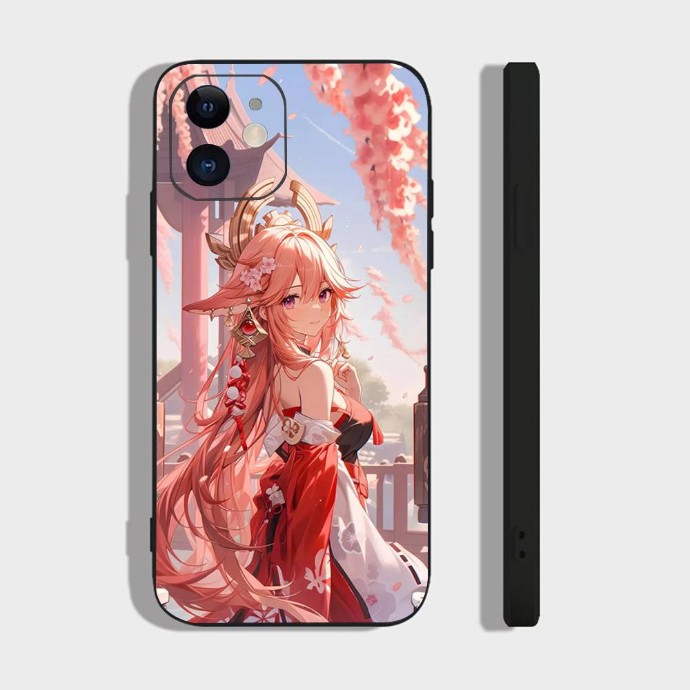 Yae Miko Animation Spiel G-Genshin I-Impact Handyhülle Für IPhone 17 Air 16 15 14 13 Pro Max 11 12 Schwarze Silikonhülle