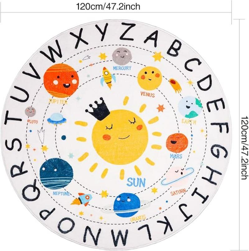 

ABC Fruit PlayMat Round Alphabet Rug for Kid Playroom Preschool Classroom Floor Mat with ABC Numbers Animals Educational Design 60cmx60cm