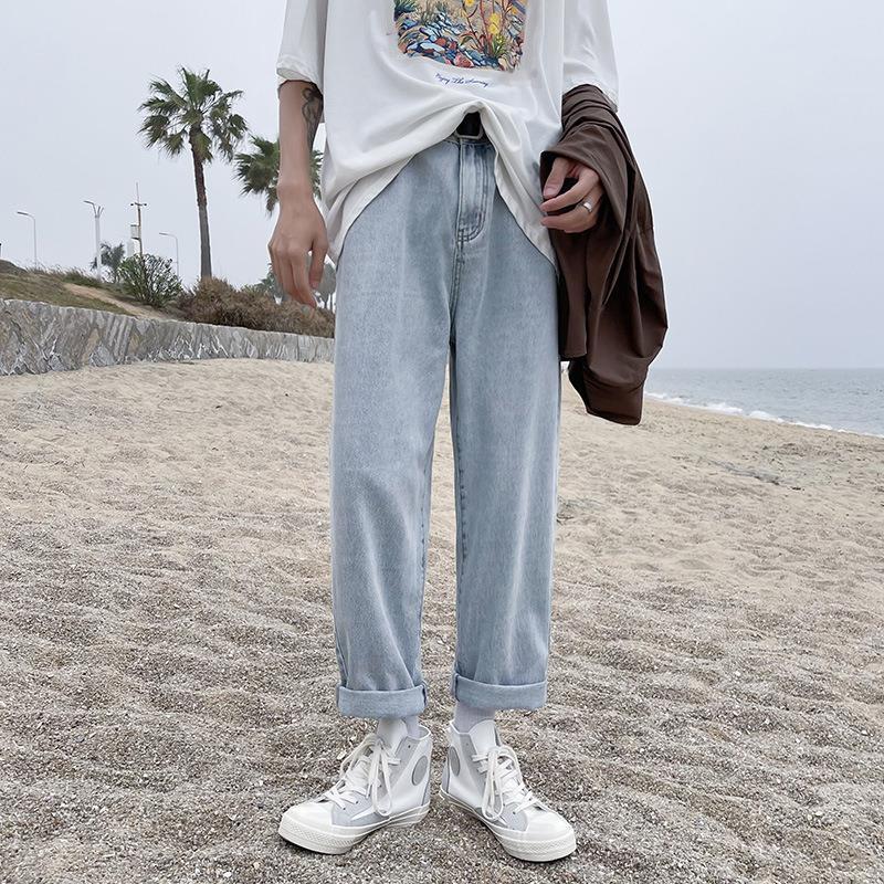 Джинсы мужские JYL Стирка Винтаж Синий Американский Стиль Улицы Свободные Прямые Клеш Деним XL