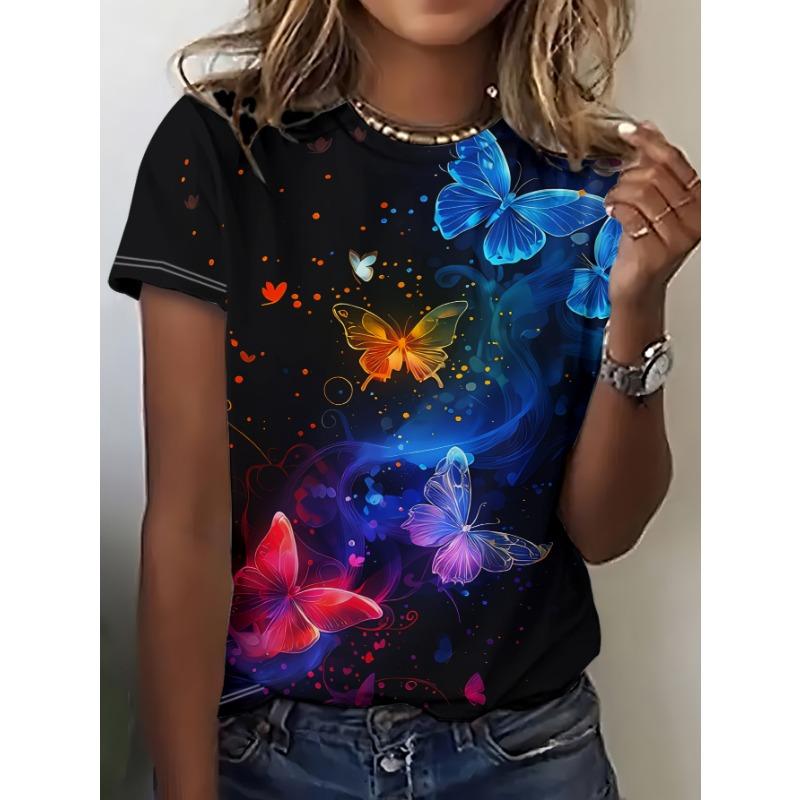 Summer women s short sleeved T-shirt with gorgeous butterfly pattern 2XS