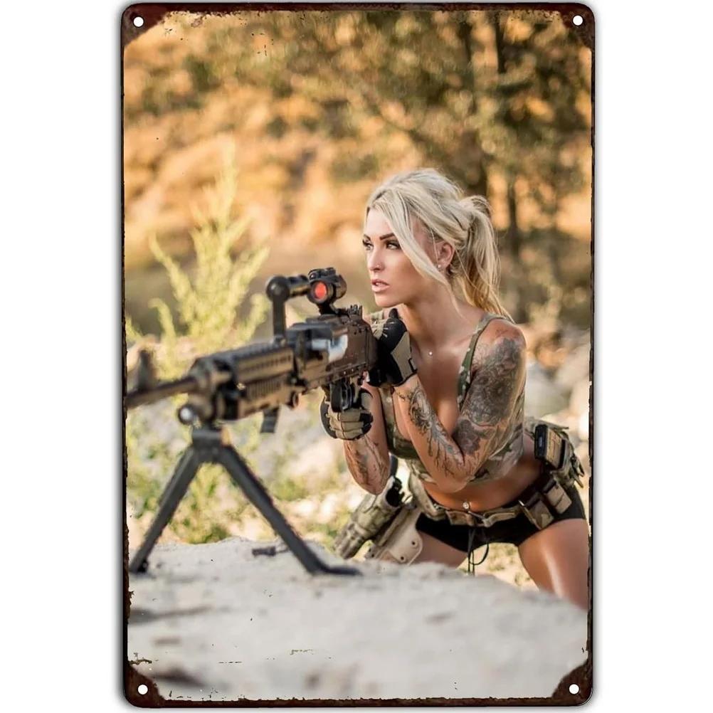 Metal Tin Signs Military Pinup Wall Decoration Plaque Vintage Art Poster Iron Painting for Man Cave Home Cafe Garden Club Bar