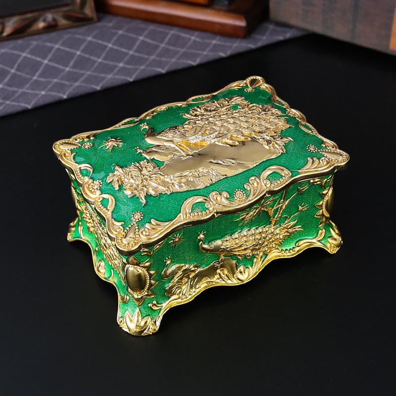 European Creative Retro Jewelry Box Double-layer Jewelry Box High-end Metal Princess Metal Jewelry Stud Earrings Storage Box