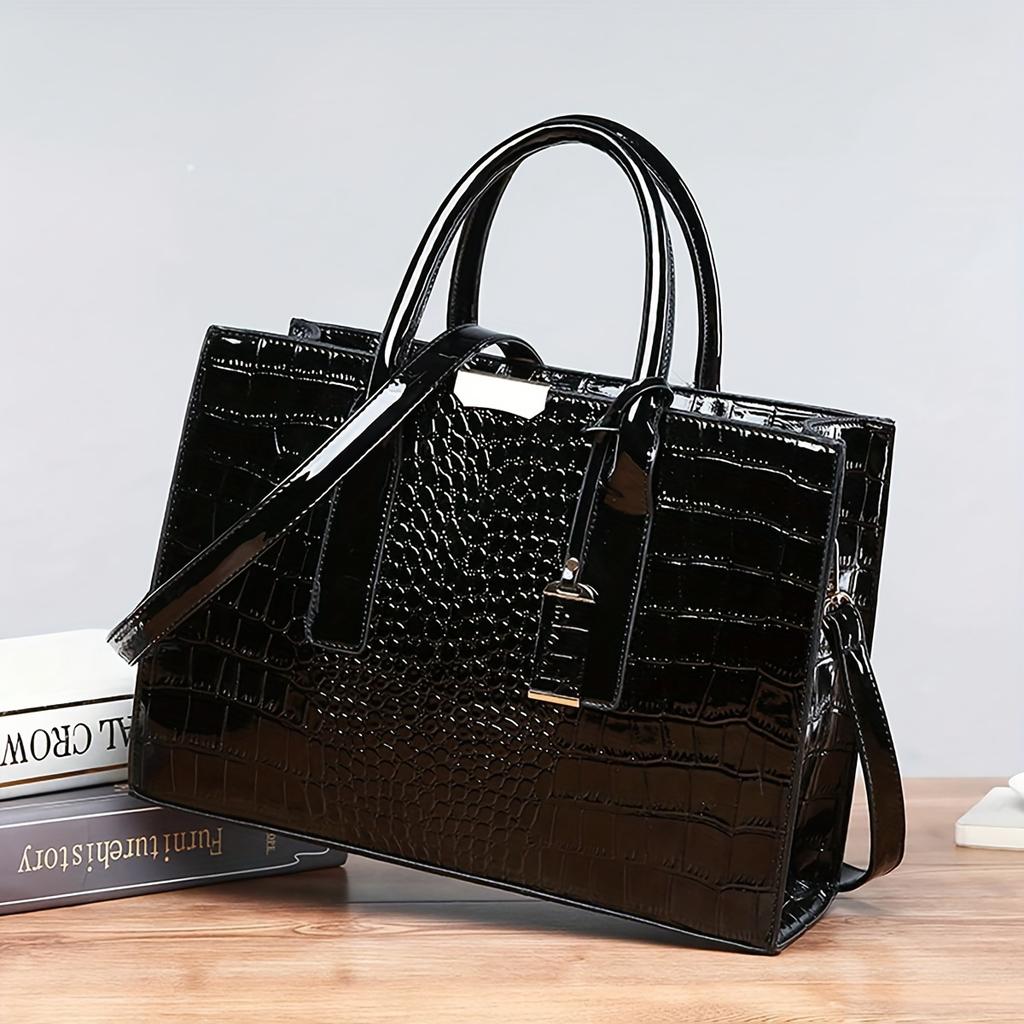 Women'S Large Capacity Tote Bag Elegant Synthetic Handbag with Zipper Closure, Spacious Work Bag for Women Formal & Everyday Use