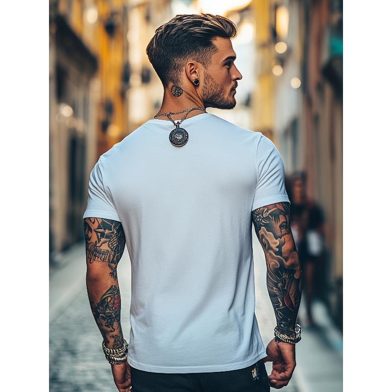 European sizes European And American Minimalist Casual Print Short-Sleeve Men'S Summer Commuting Outfit Ins Round-Neck T-Shirt