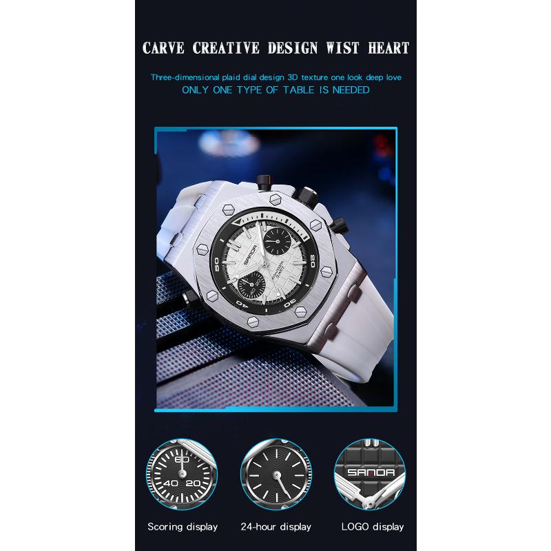 SANDA New Luminous Men's Quartz Watch Nails, Wodoodporne trendy Męskie zegarki kwarcowe