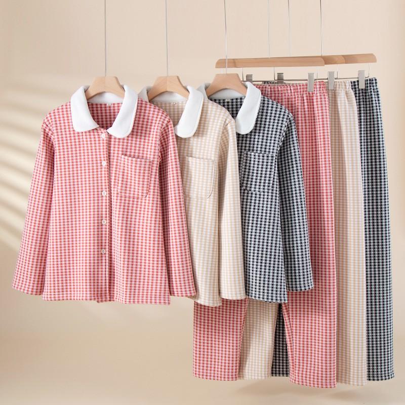 Womens Thermal Fleece Pajama Set Long Sleeve Plaid Lounge Wear Winter Home Outfit Soft Cozy Sleepwear