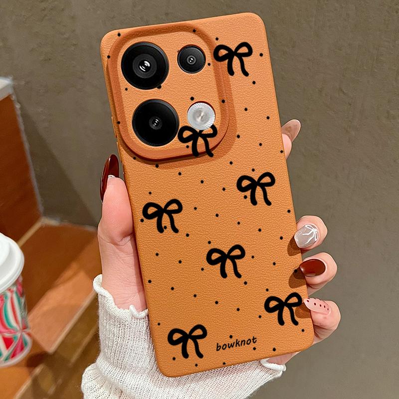 Fashion Bowknot Print TPU Leather Texture Slim Matte Case For Xiaomi 13T Pro Poco X6 Redmi Note 14 13 12 Pro 11 Shockproof Soft Protection Phone Cover