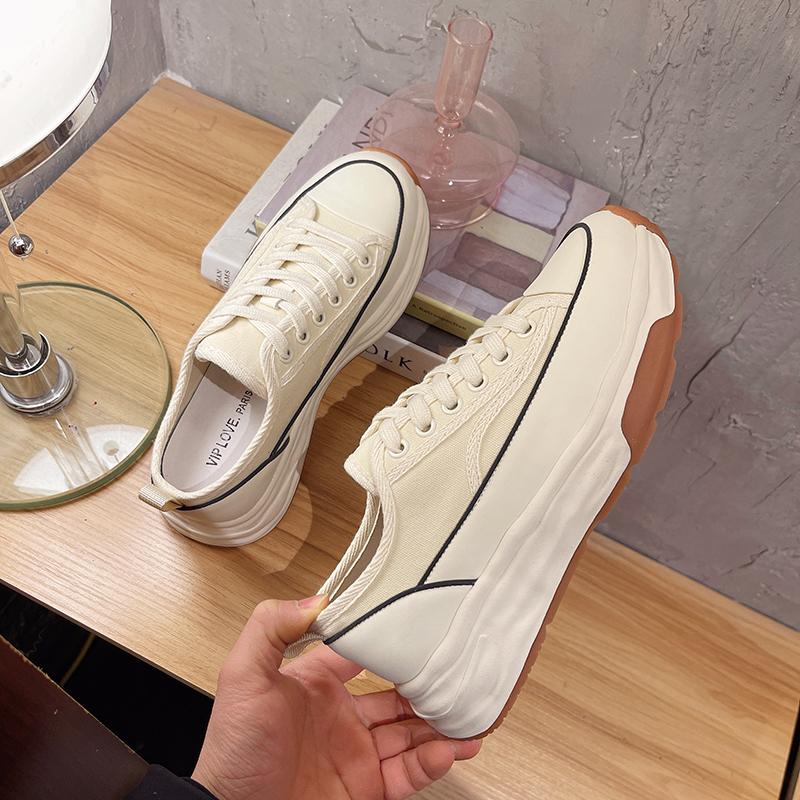 Women's Shoes Wear Resistant Non-slip 2025 Spring Versatile Casual Comfortable Lace-Up Canvas Platform Woman's Vulcanized Shoes