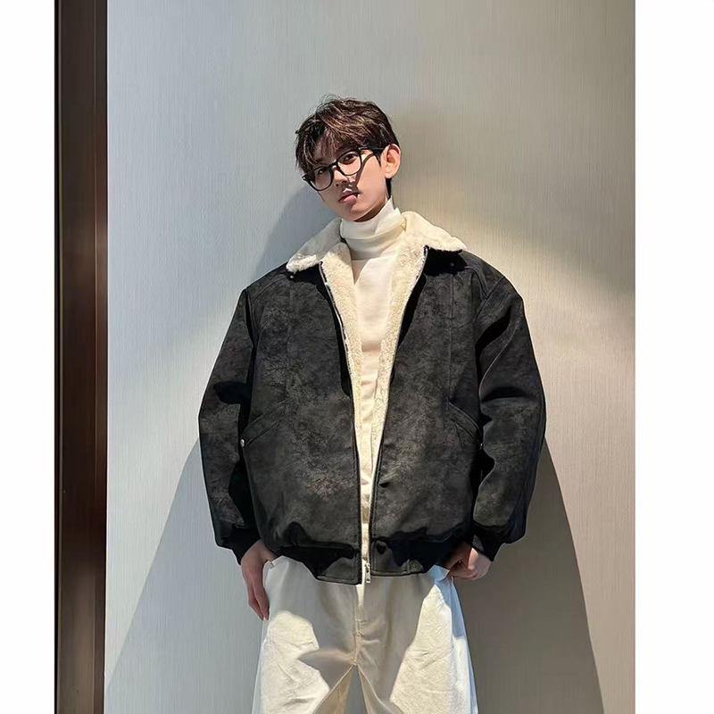 Mountain Eagle Fur Collar PU Leather Winter Jacket - Men’s & Women’s Cotton Coat with Plus Velvet, Trendy & Thickened Outerwear