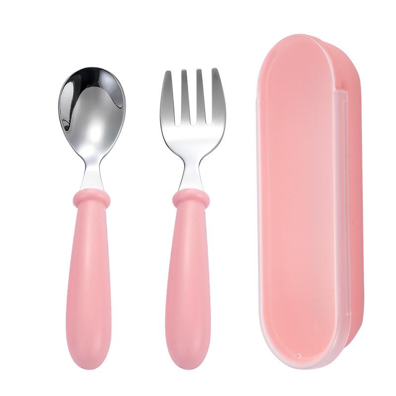 Set furculiță și lingură din oțel inoxidabil pentru copii, pentru antrenamentul la hrănirea bebelușilor – veselă portabilă pentru hrănire