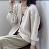 Vintage lazy wind V-neck knitted cardigan women's clothing autumn and winter new loose high-end long-sleeved sweater jacket women