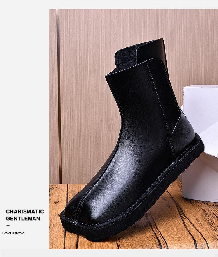 Men's Large Size High-Top Leather Boots: Fashionable Youth, Square Toe, Slip-On Chelsea Riding Boots (Sizes 45-47)