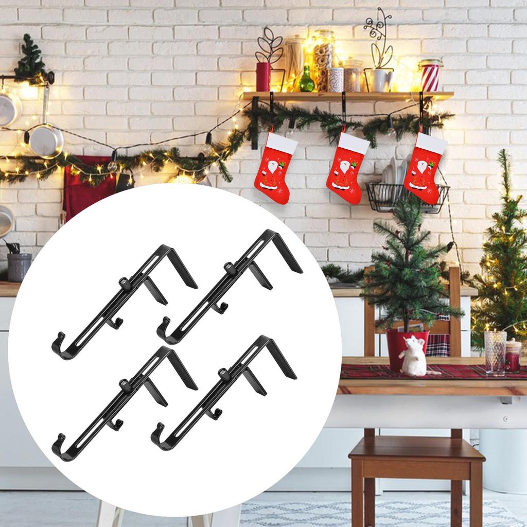 4 Pieces Christmas Fireplace Stockingand Garland Hanger Adjustable Wreath Hook Decoration For Fence Fireplace Christmas Tree