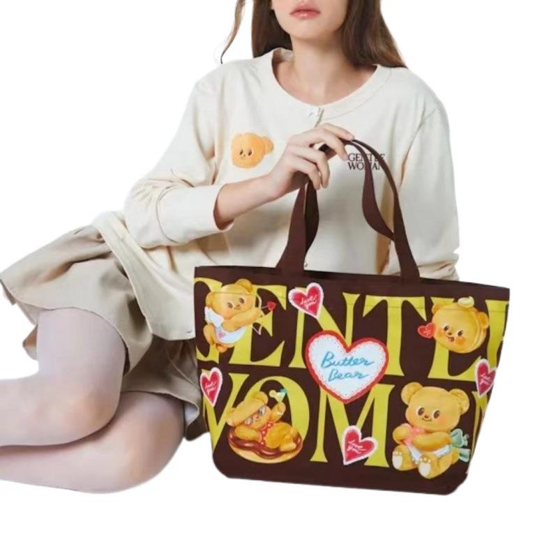 gentlewoman's new canvas bag, butter bear, co-branded tote bag, cute cartoon large-capacity handbag