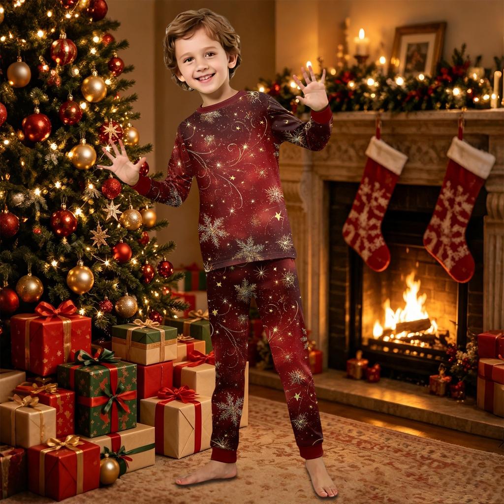 Christmas Printed Family Matching Long Sleeve Neck Loungewear Set for Parents and Kids