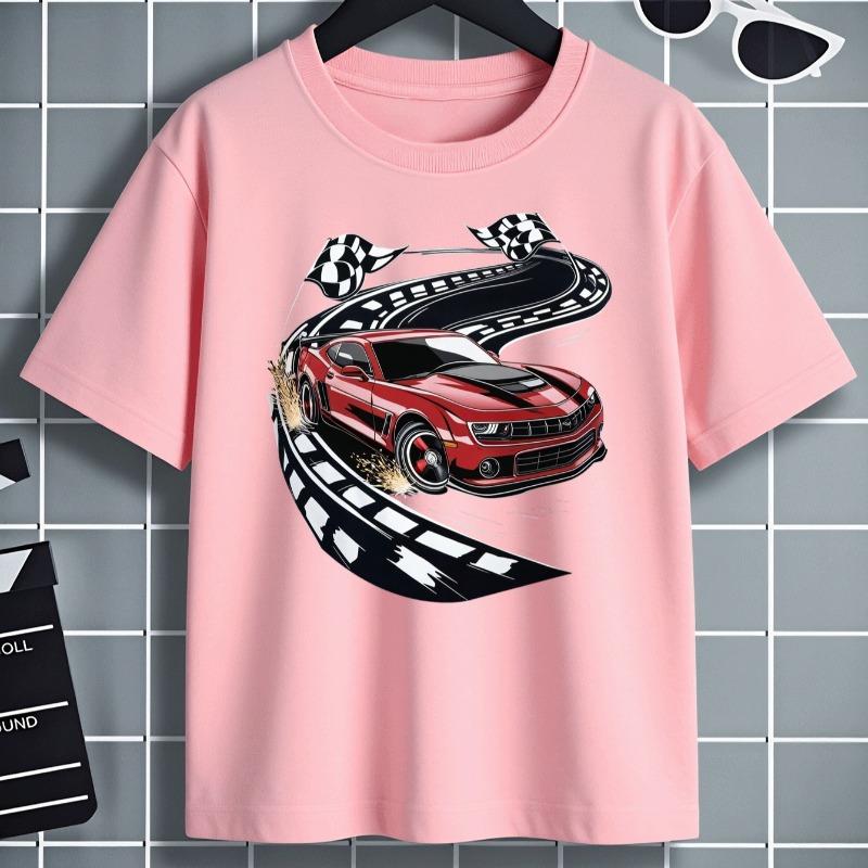 Kids Racing Car Speed Graphic Breathable Casual Short Sleeve T-Shirt