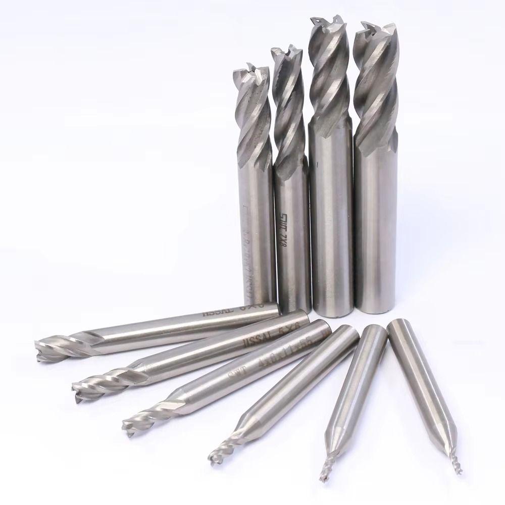 7/10Pcs 4-Flute Spiral End Mill Set High-Speed Steel CNC Milling Tools Wood Steel Milling