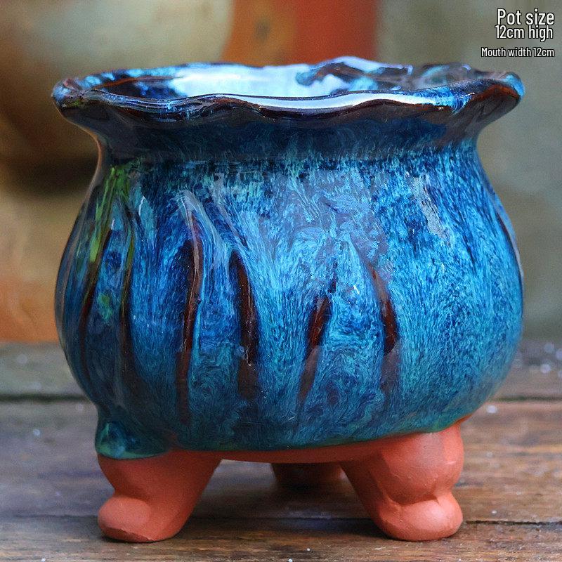 Handmade Retro Zisha Ceramic Pot for Succulents, Orchid, and Asparagus - Breathable Small Flower Pot