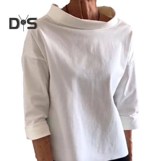 Dámské jaro podzim jednobarevná mikina poloviční vysoký límec dlouhý rukáv volný střih triko streetwear