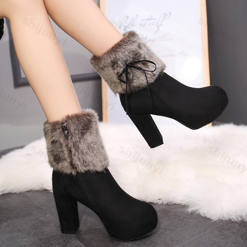 Women's Pumps Shoes Womens Autumn Winter Thick Sole Boots Side Zipper Ladies Ankle Boots Comfortable Thick Heel Platform Boots