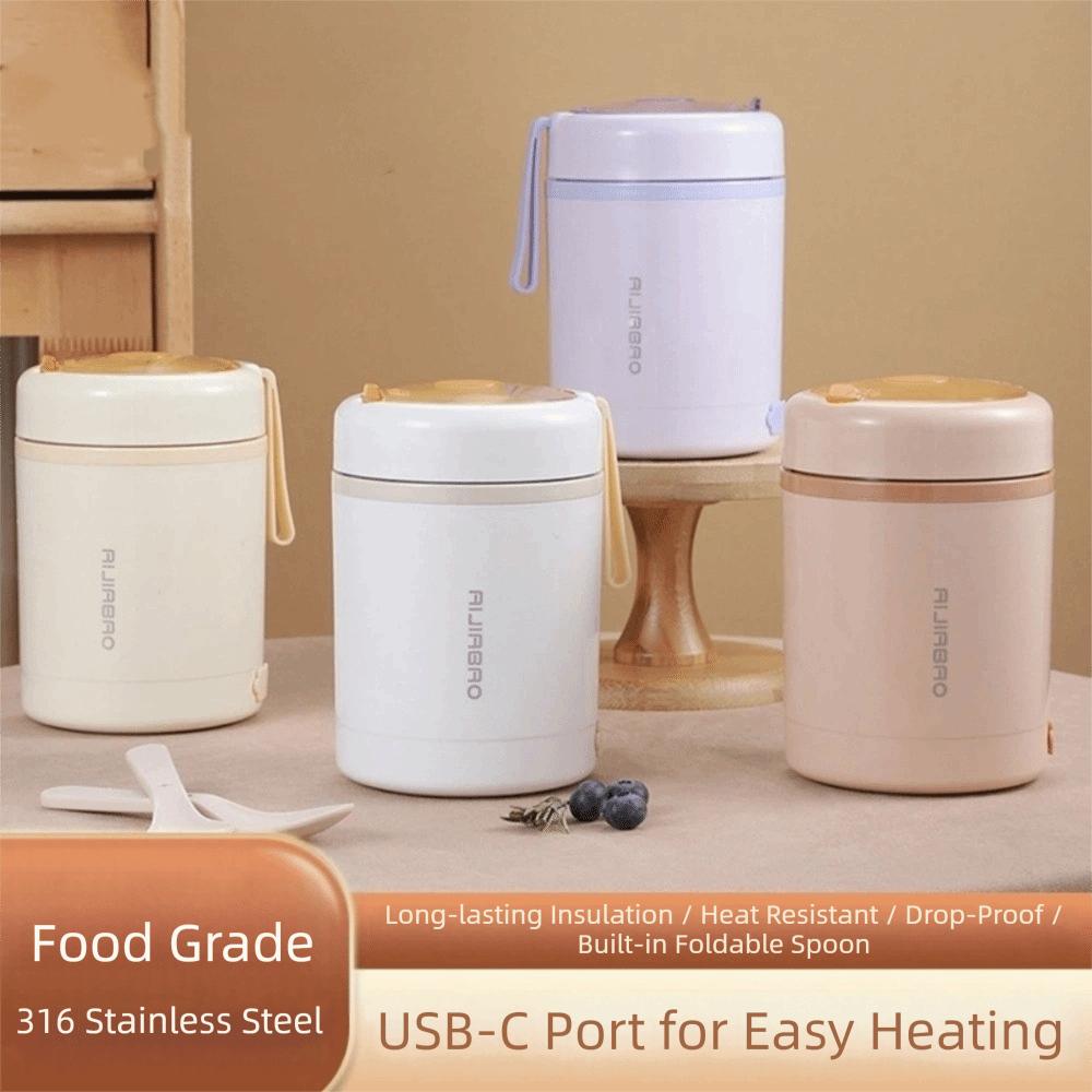 600ML Electric Heating Lunch Box USB Electric Portable Food Warmer with Drink Function Stainless Steel Picnics Food Heater