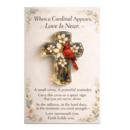 

Красная Птица Цветок Карманное Объятие с Вдохновляющей Карточкой Портативный Акриловый Талисман Веры Декорация