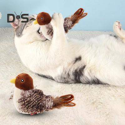 Chirping Bird Cat Toy Interactive Automatic Squeaky Bird Toy for Indoor Cats Plush Chirping Bird with Feather Tail