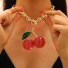 Fashionable Exaggeration Red Cherry Fruit Pendant Personalized Thick Chain Necklace For Women