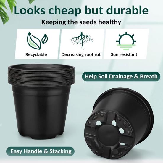 Seedlings Pots with Drainage Holes Plastic Plant Nursery Pots Seeds Starter Pots for Succulents Flowers Herbs Transplanting Indoor Outdoor Gardening