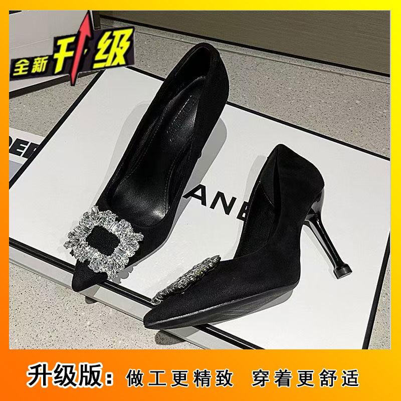 Pointed Fashion Versatile Thin Heel Rhinestone Square Buckle 2025 European and American New High Heels Temperament Socialite Banquet Women's Shoes