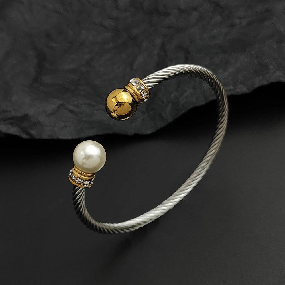 Creative Steel Wire Pearl Zircon Gold-plated Stainless Steel Women's Bracelet Waterproof and Rust-free Couple Bracelet
