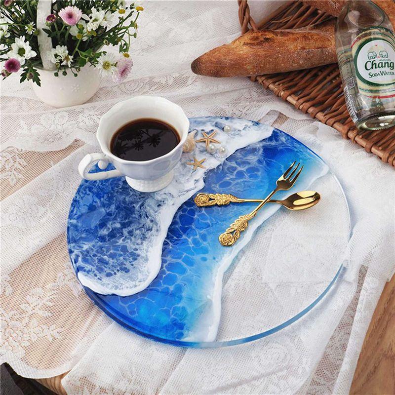 A74E-2X DIY Resin Epoxy Mold Coaster Tray Circle Silicone Mold 12 Inch Placemat Dessert Display Tray Mold
