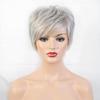 Elderly Women's Daily Wig, Silver Gray Short Pixie Cut with Wispy Bangs High-Temperature Fiber Synthetic Hairpiece