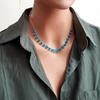 Titanium Titanium Steel Blue Rice Beadsloga Clavicle Chain