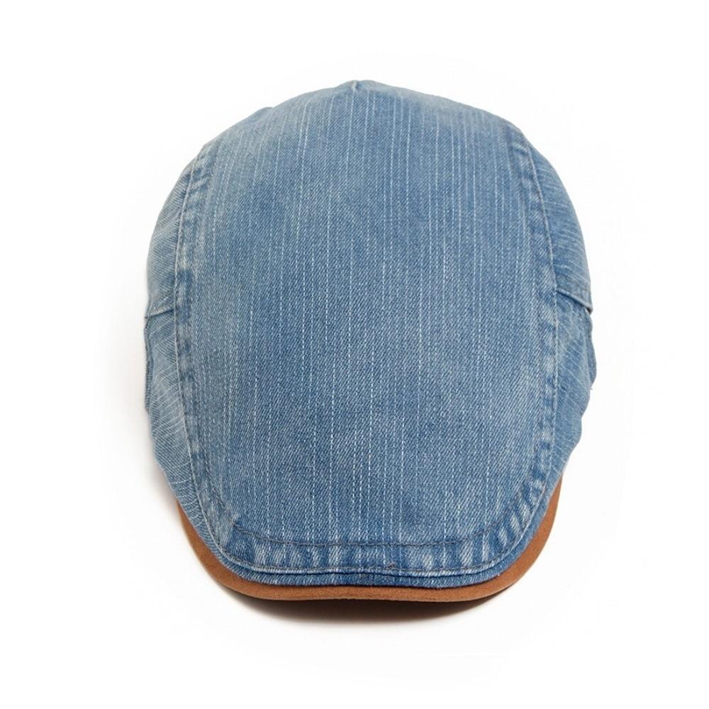 Denim Cotton Beret Hat Soft Material Peaked Cap Adjustable Flat Visor Hat Casual Wear