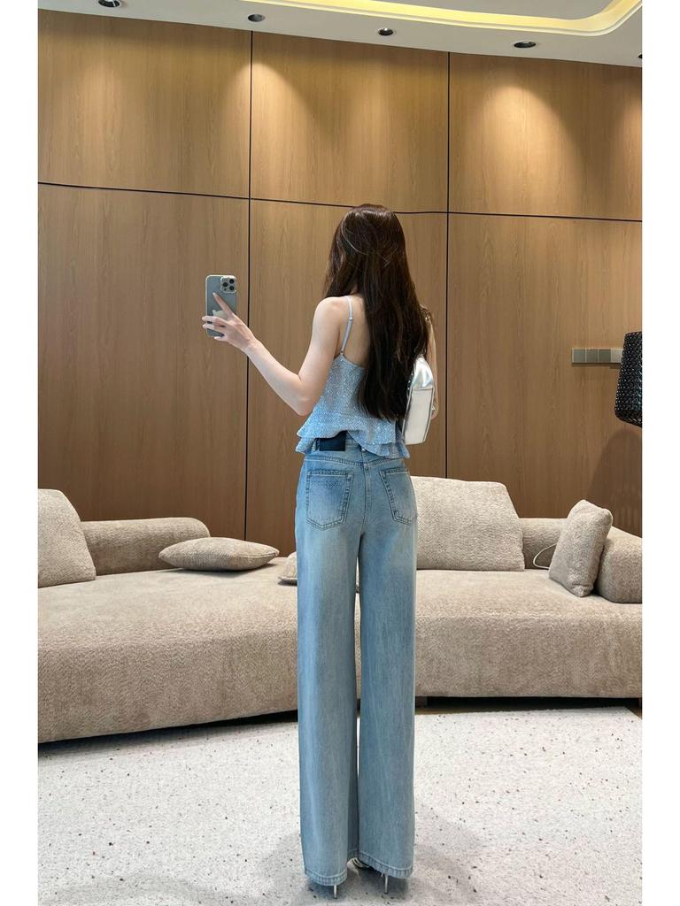 Gradient High-Waist Straight-Leg Denim Jeans for Women - Tummy Concealing, Leg Lengthening, Spring Fashion