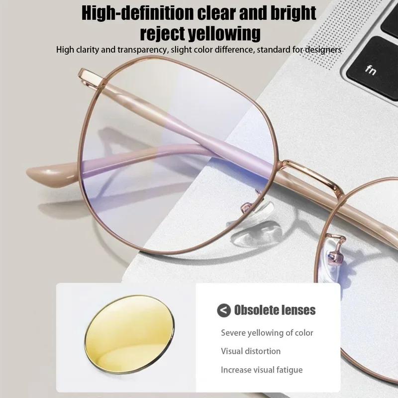 Anti Blue Light Korean Style Round Reading Glasses Computer Frames Alloy Women Prebyopia Spectacles Eyeglasses 0 -1.5 -2 -2.5 -3