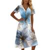 Women’s Casual Vintage Floral Print Short Sleeve V Neck Midi Dress Relaxed Fit Lightweight Summer Dress for Daily Wear