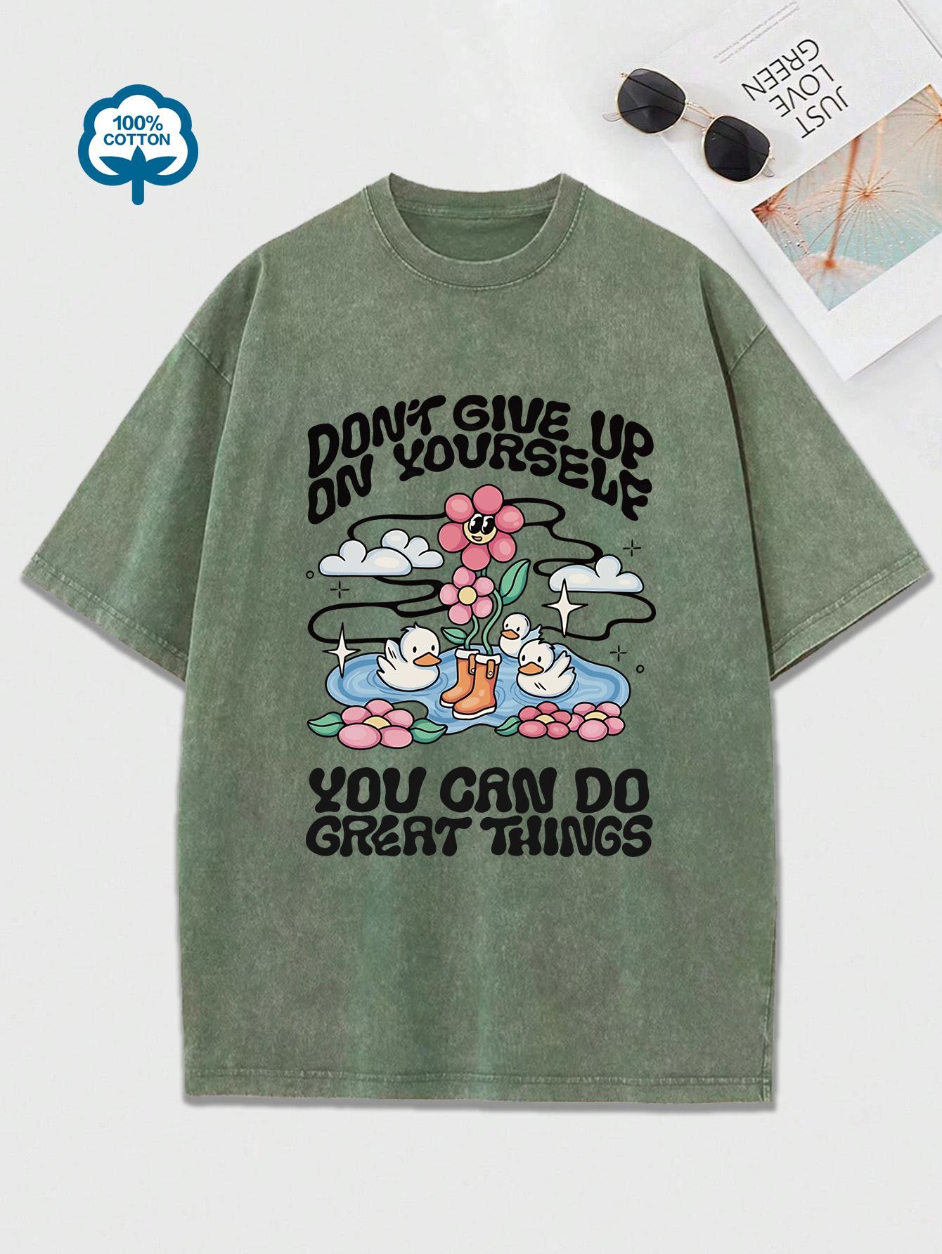 Don T Give Up On Yourself Happy Swimming Ducks Print Washed S темно-зеленого