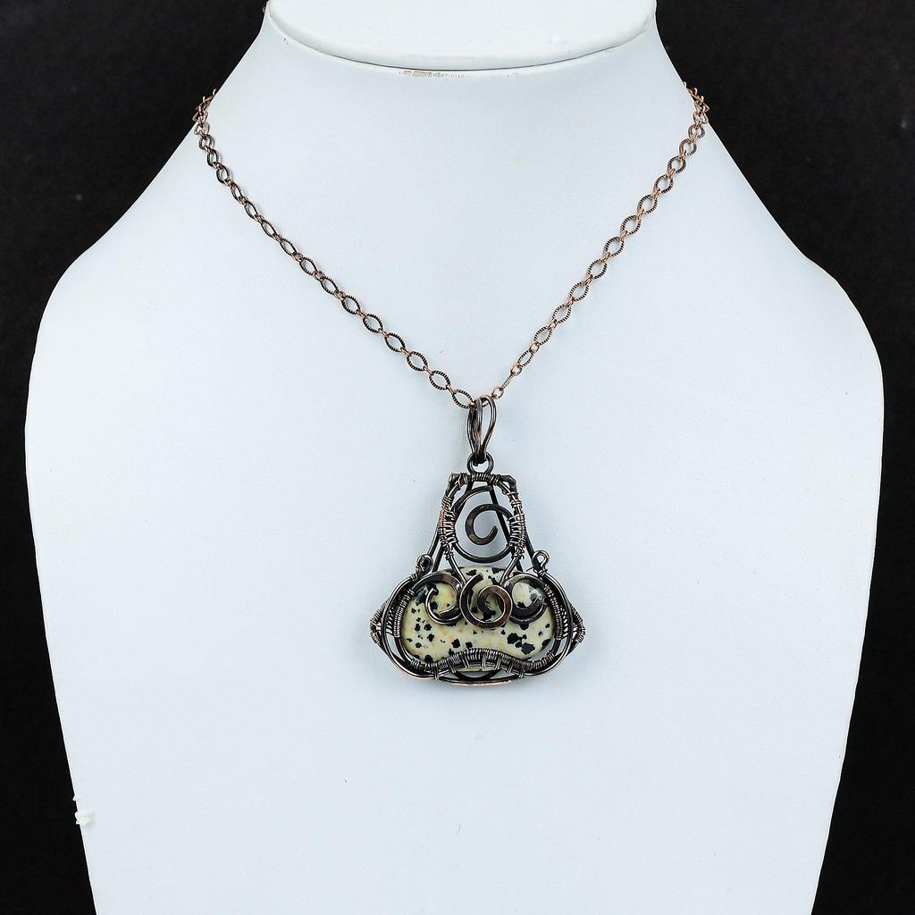 Dalmatian Jasper Pendant Copper Wire Wrapped Gemstone Pendant Handmade Jewelry Decent Pendant Dainty Copper Jewelry Amazing Pendant For Gift