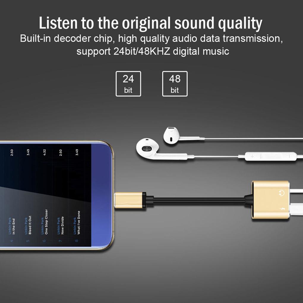 2 IN 1 USB Type-C To 3.5mm Jack AUX Audio Headphone Adapter Charger Cable