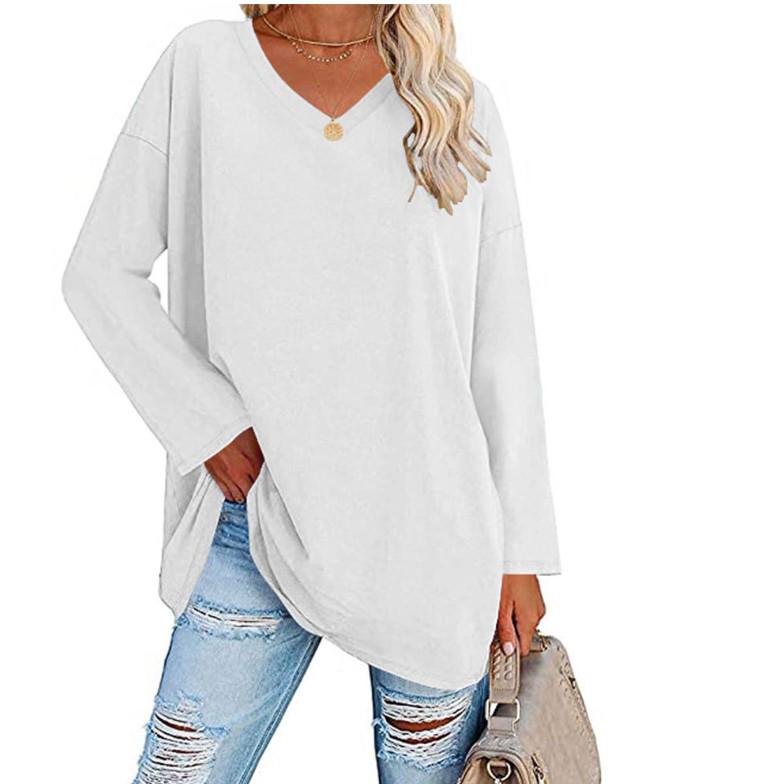 Super Large Multi-color Loose V-neck Women's T-shirt with Drop Shoulder Sleeves