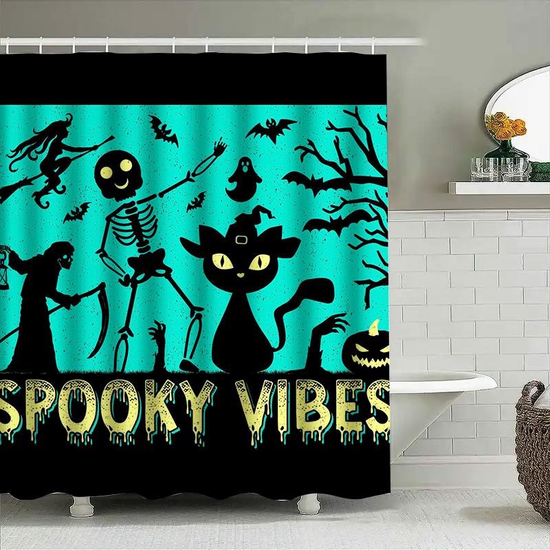 

Tuniu Spooky Halloween Skeleton Bat Black Cat Shower Curtain Room Decor Scary Vibes Gift W60H190(CM)-1 Pcs